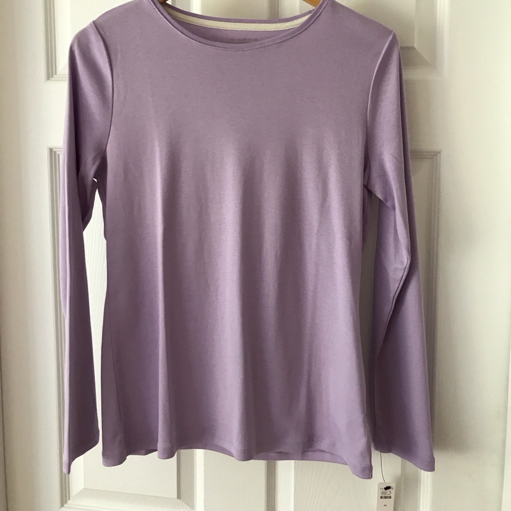 NWT long sleeve Talbots 100% cotton tee in light lavender color. Size Medium.